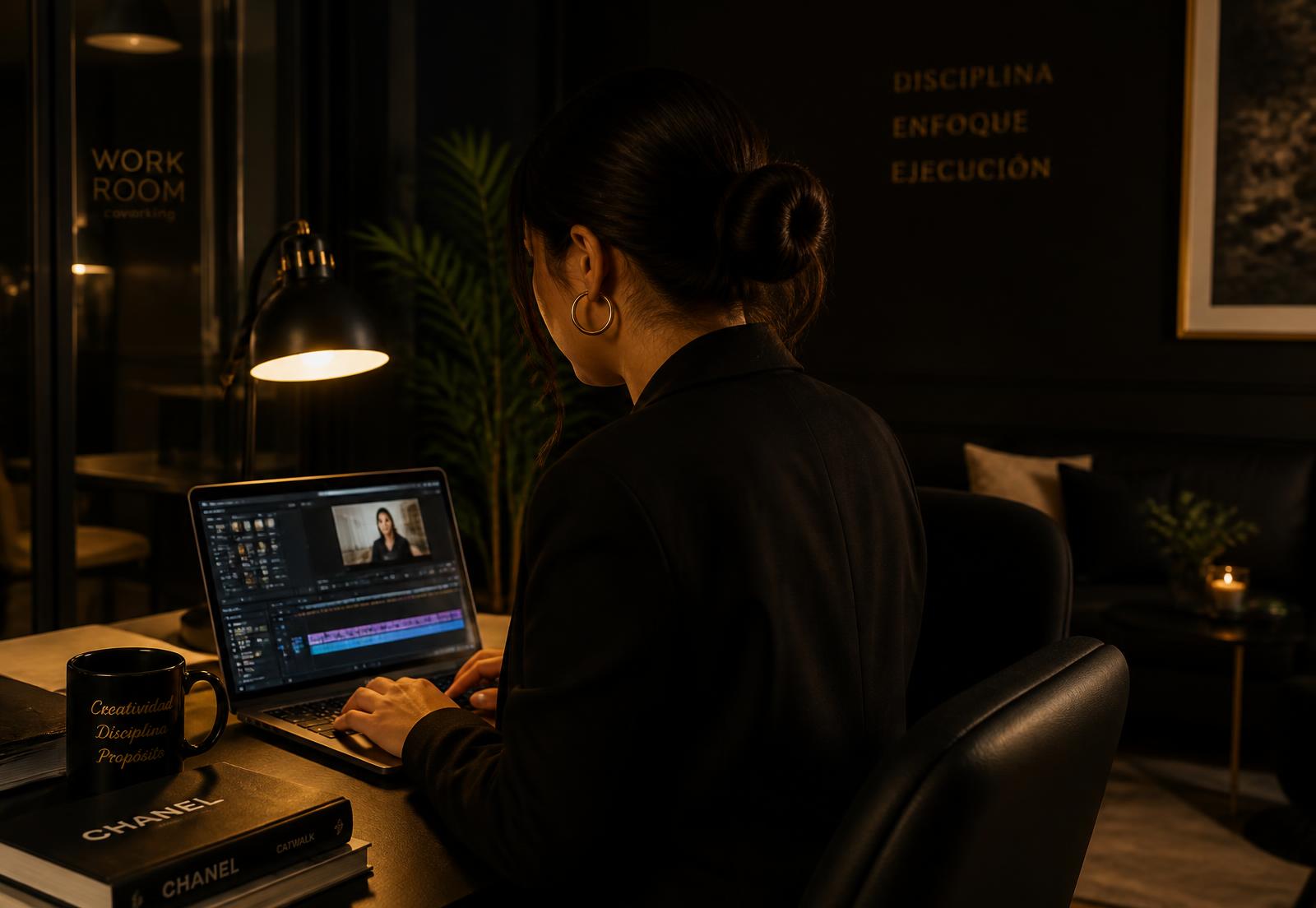 Creadora editando contenido en Astra Coworking